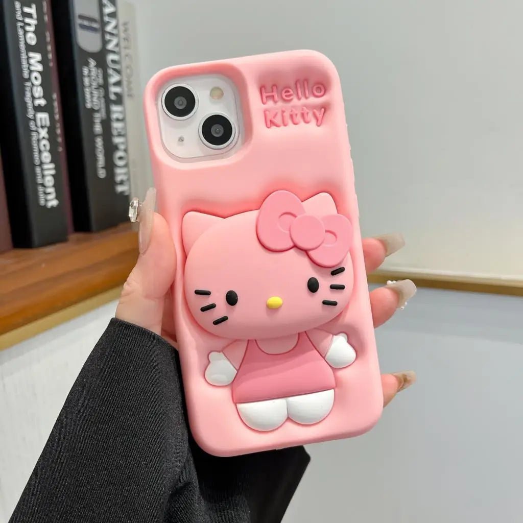 3D Stitch Kitty Face Grip Tok Holder Cartoon Silicone Soft Case for iPhone 15/16/14/13/12/11 Pro Max & 13 Pro – Cute Fun Phone Cover - RELUX.STORE