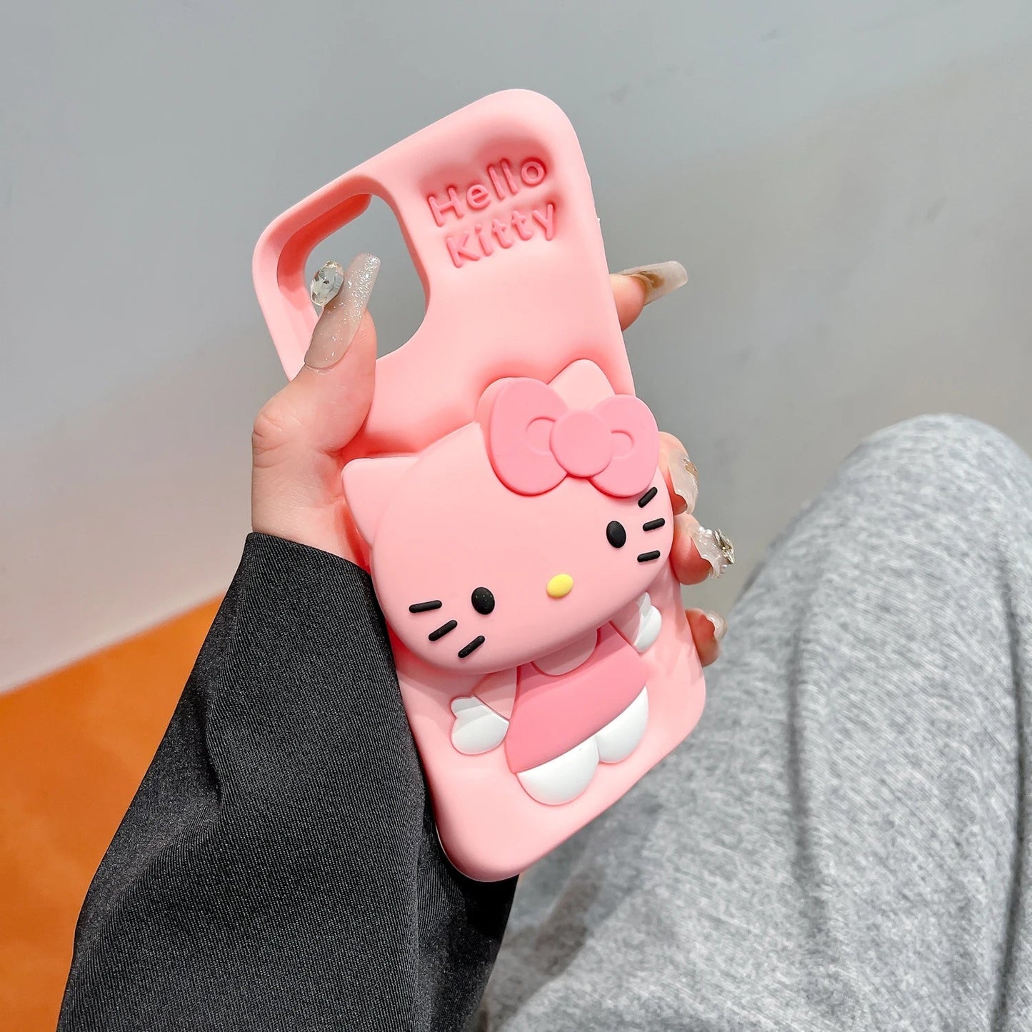 3D Stitch Kitty Face Grip Tok Holder Cartoon Silicone Soft Case for iPhone 15/16/14/13/12/11 Pro Max & 13 Pro – Cute Fun Phone Cover - RELUX.STORE