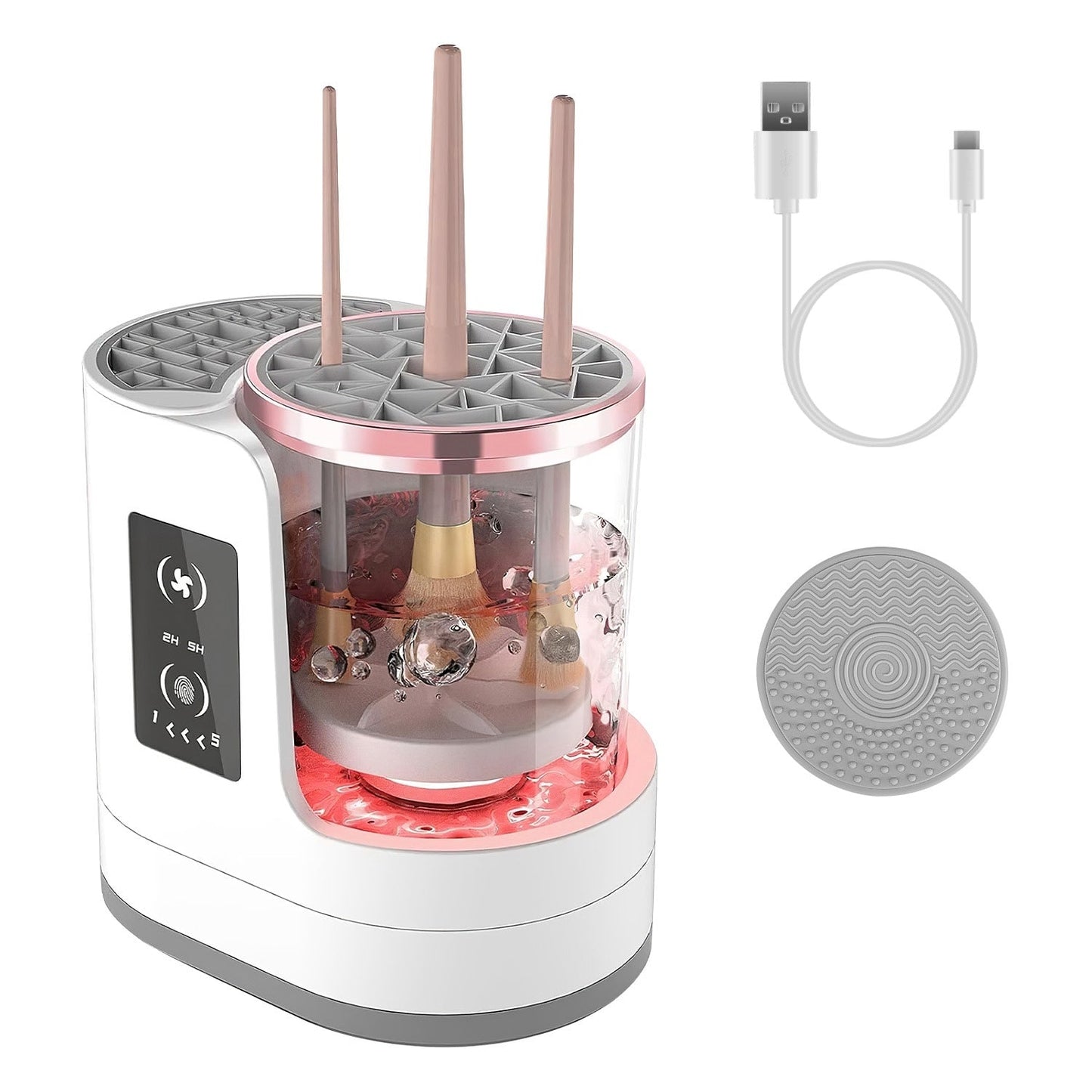 4 - in - 1 Electric Makeup Brush Cleaner & Dryer – USB Automatic Brush Blender with Timer, Digital Display, UV Disinfection & Storage | Suitable for All Makeup Brushes - RELUX.STORE