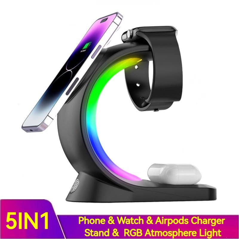 4 In 1 Magnetic Wireless Charger Fast Charging For Smart Phone Atmosphere Light Charging Station For Airpods Pro I - phone Watch - RELUX.STORE