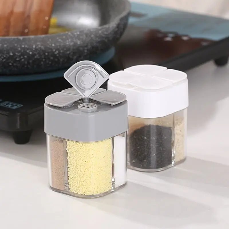 4 - In - 1 Transparent Spice Dispenser Jar with Lids 4 Compartment Seasoning Container Outdoor Cooking Restaurant Kitchen Containers - RELUX.STORE