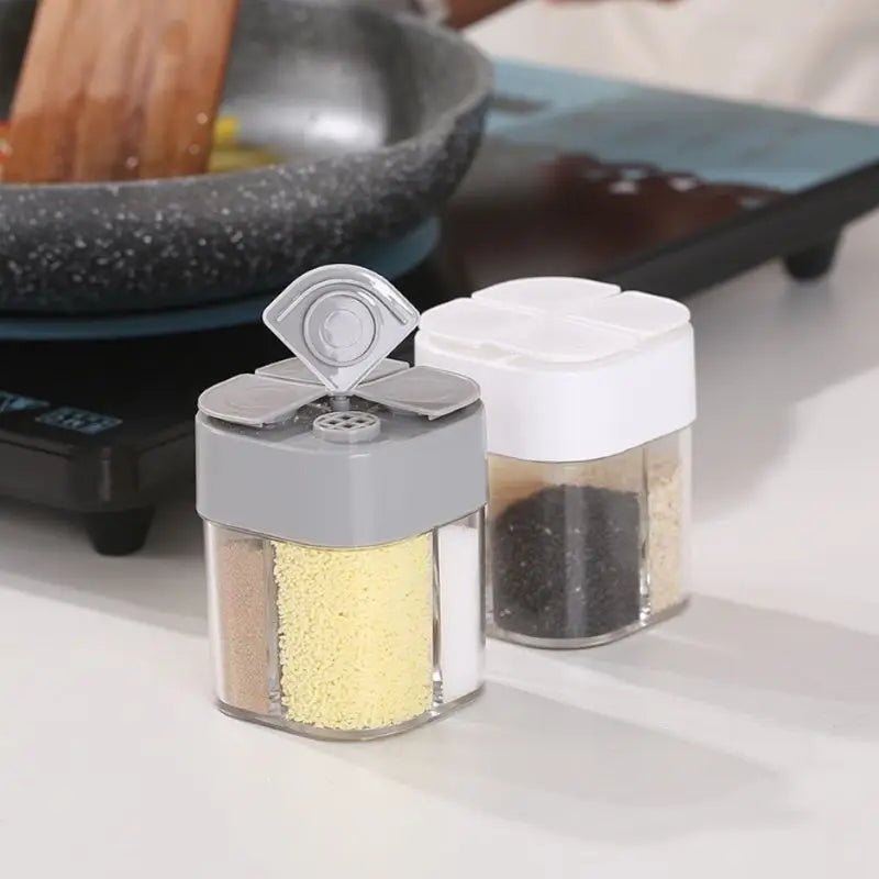 4 - In - 1 Transparent Spice Dispenser Jar with Lids 4 Compartment Seasoning Container Outdoor Cooking Restaurant Kitchen Containers - RELUX.STORE
