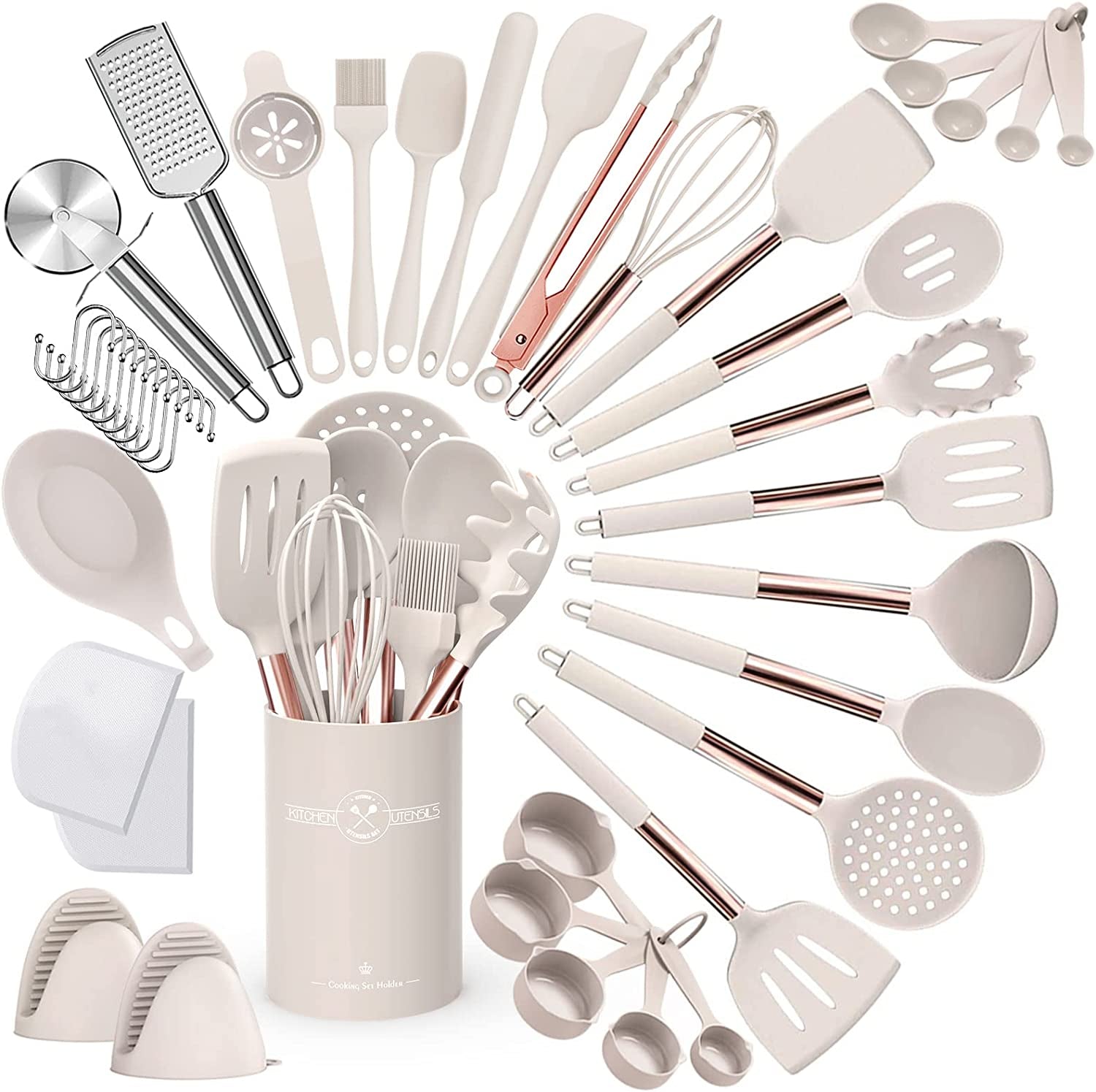 43 - Piece Silicone Kitchen Utensil Set – Heat - Resistant Non - Stick Cooking Spatulas with Stainless Steel Handles, Grey - RELUX.STORE