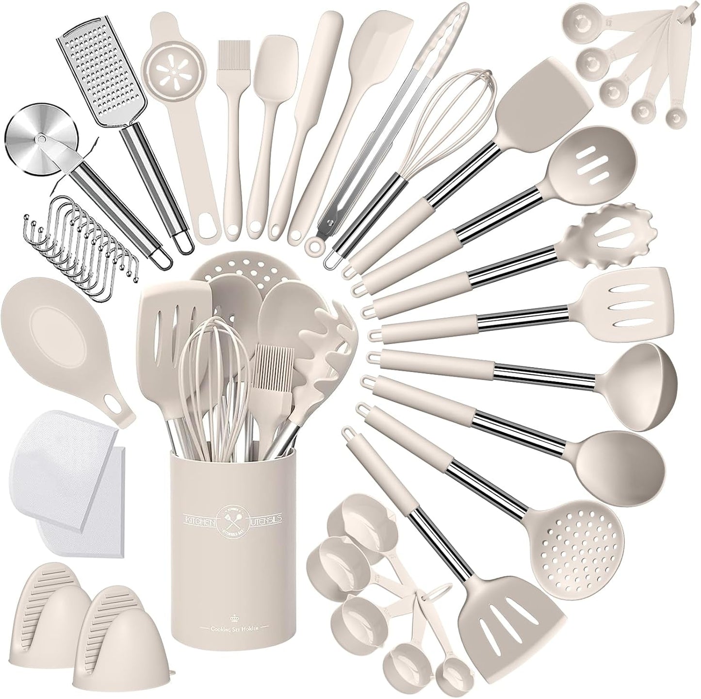 43 - Piece Silicone Kitchen Utensil Set – Heat - Resistant Non - Stick Cooking Spatulas with Stainless Steel Handles, Grey - RELUX.STORE