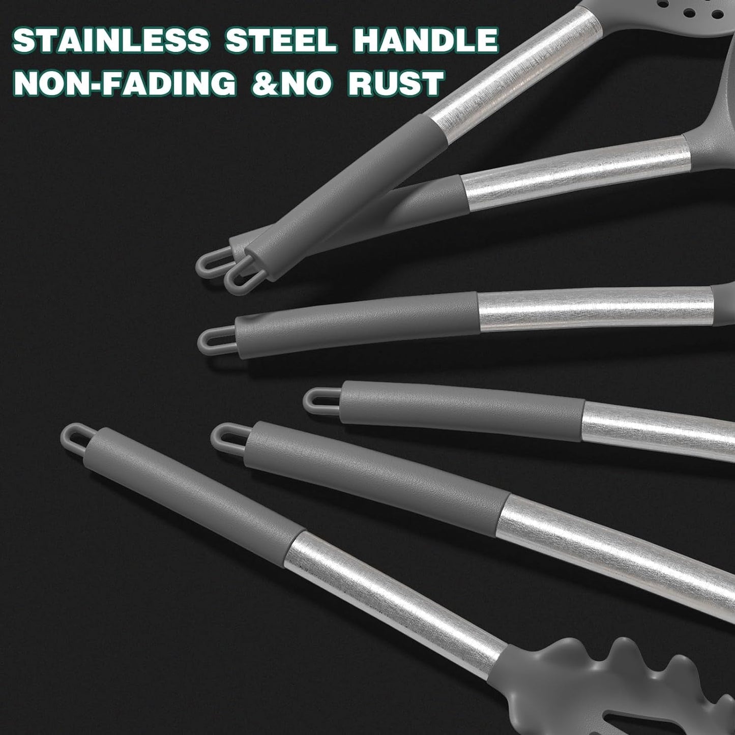 43 - Piece Silicone Kitchen Utensil Set – Heat - Resistant Non - Stick Cooking Spatulas with Stainless Steel Handles, Grey - RELUX.STORE