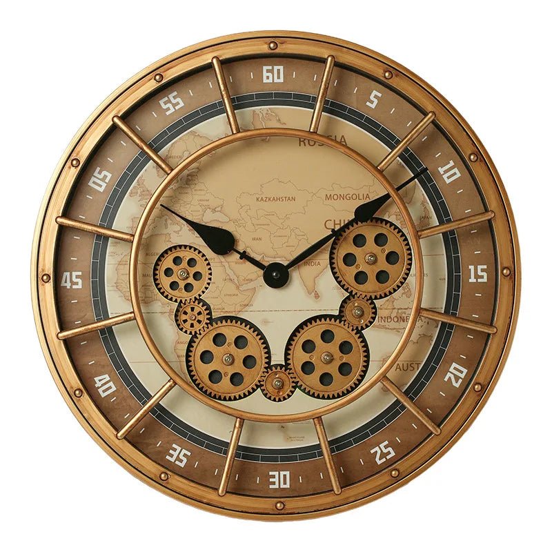 "45cm Luxury 3D Gear Wall Clock – Silent Rotating Mechanical Design | Vintage Large Art Clock for Bedroom & Home Décor" - RELUX.STORE