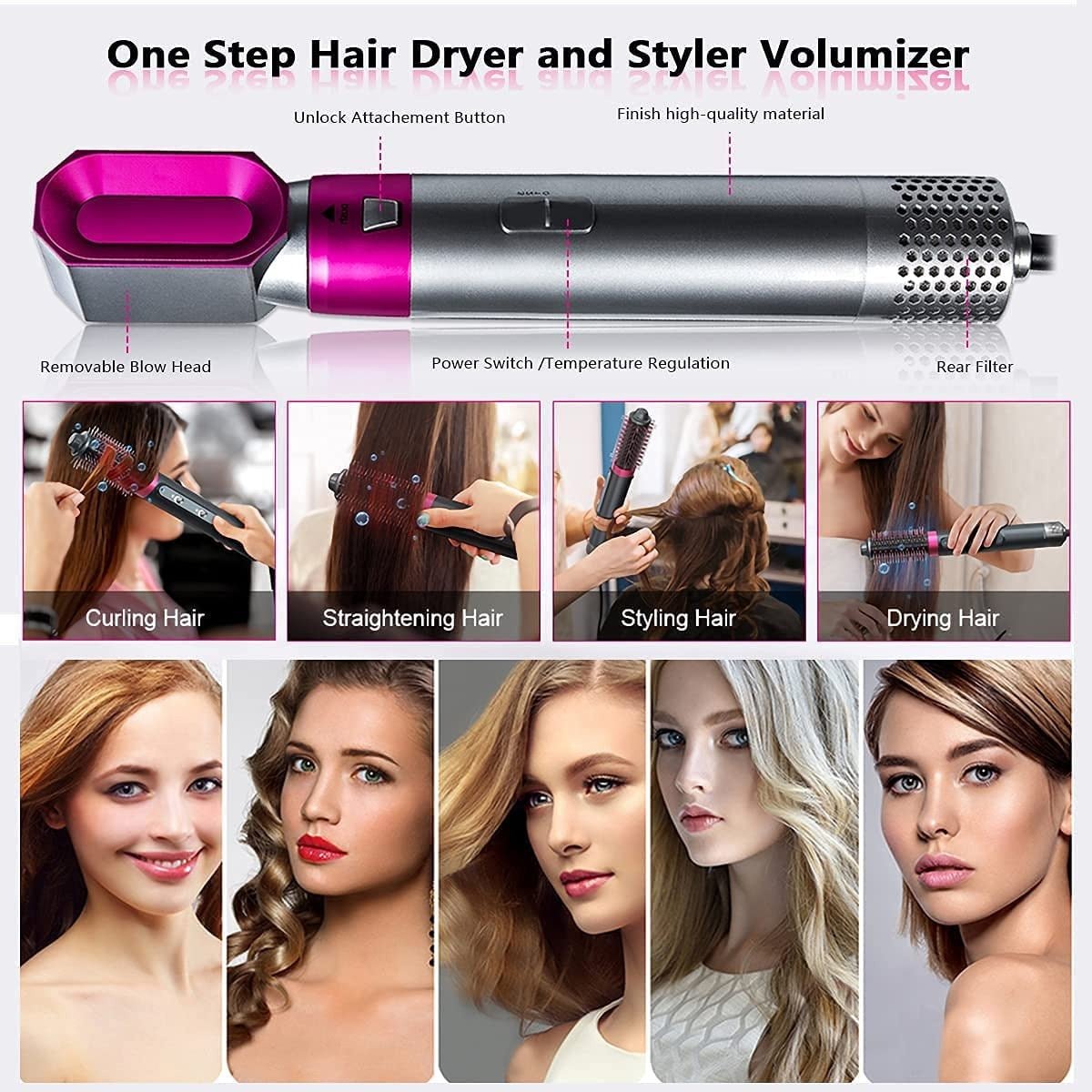 “5 - in - 1 Hot Hair Styling Brush – Multi - Functional Hair Dryer, Straightener & Curler for Smooth, Voluminous, Frizz - Free Hair” - RELUX.STORE