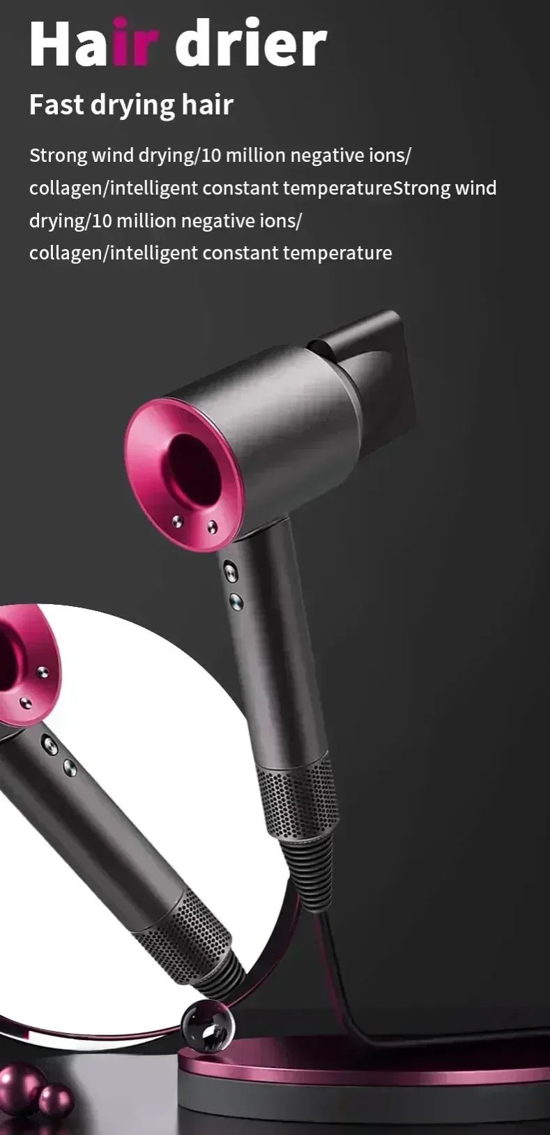 5 in 1 Professional Hair Dryer, with Hot and Cold Air Functionality - Lightweight and Thermostatic Styling Tool for Smooth Hair - RELUX.STORE