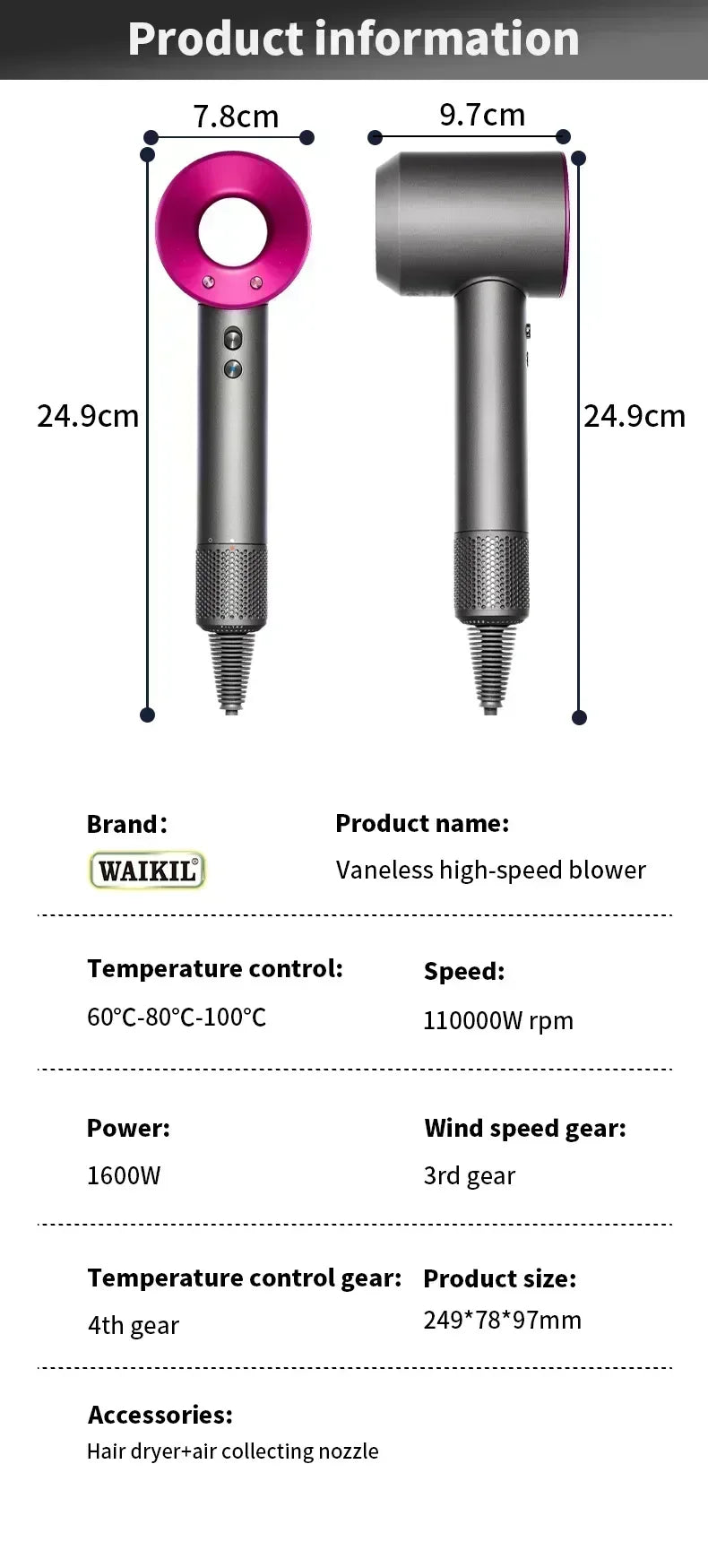 5 in 1 Professional Hair Dryer, with Hot and Cold Air Functionality - Lightweight and Thermostatic Styling Tool for Smooth Hair - RELUX.STORE