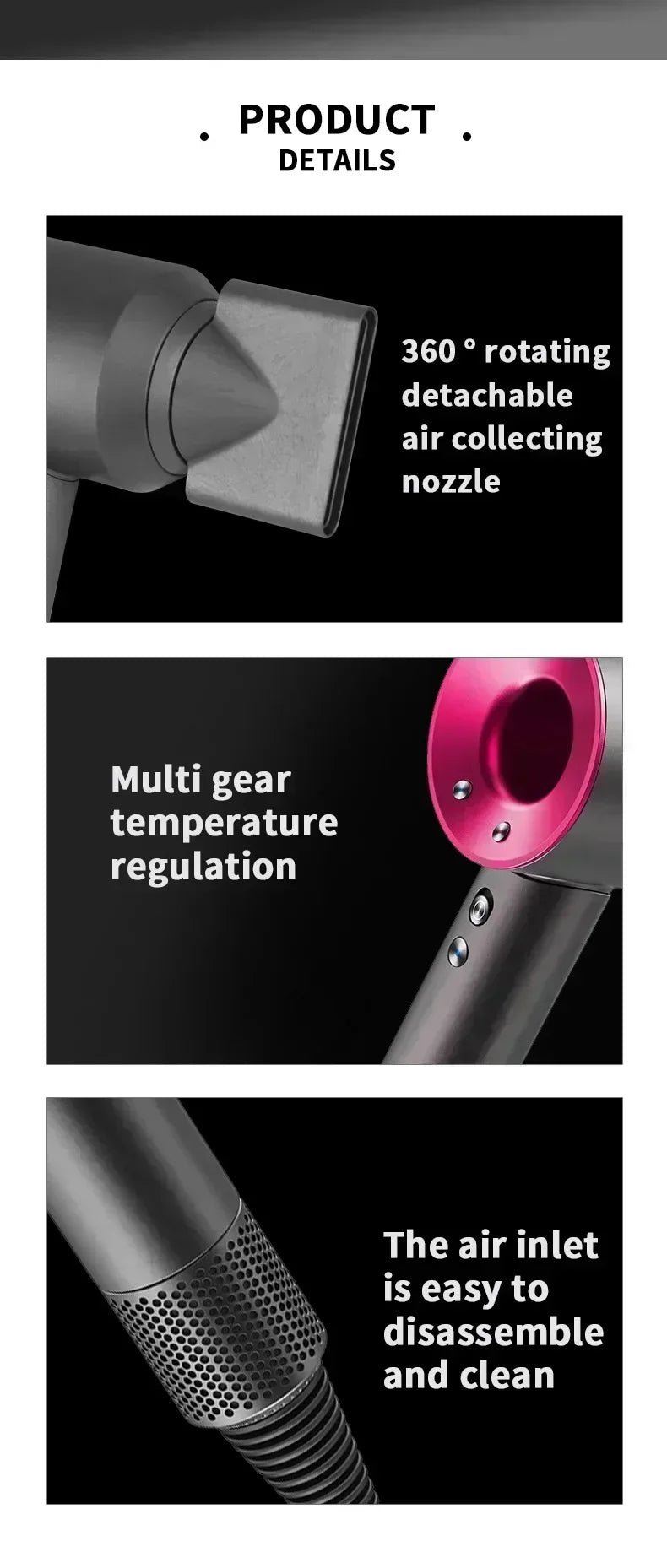 5 in 1 Professional Hair Dryer, with Hot and Cold Air Functionality - Lightweight and Thermostatic Styling Tool for Smooth Hair - RELUX.STORE
