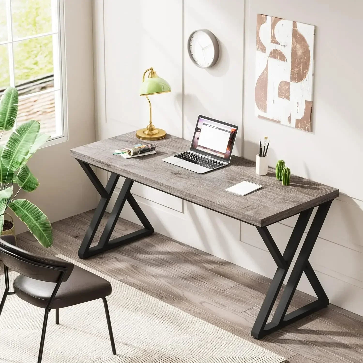 "55 - Inch Writing Computer Desk – Heavy Duty Study Desk with Z - Shaped Metal Legs, Grey" - RELUX.STORE