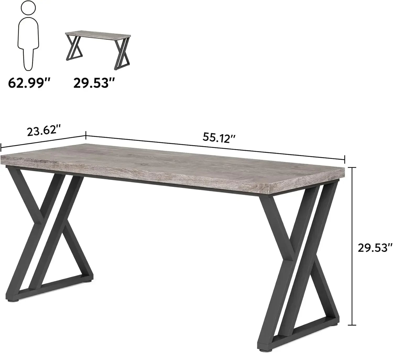"55 - Inch Writing Computer Desk – Heavy Duty Study Desk with Z - Shaped Metal Legs, Grey" - RELUX.STORE