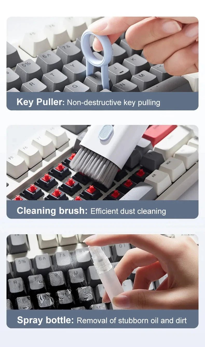 7 in 1 Computer Keyboard Cleaner Brush Kit Earphone Cleaning Pen For Headset Keyboard Cleaning Tools Cleaner Keycap Puller Kit - RELUX.STORE