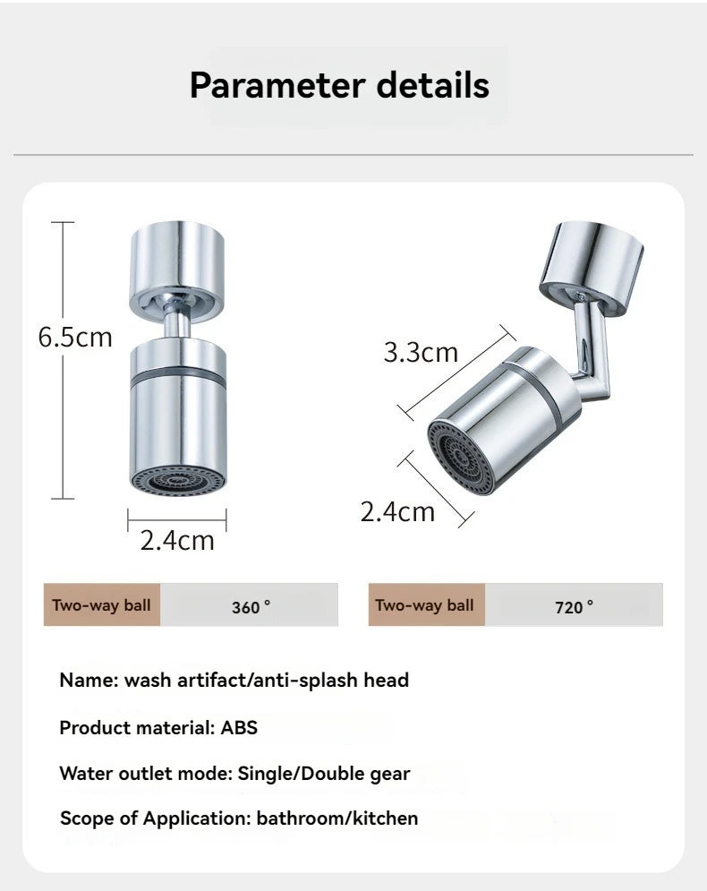 720 Degree Rotating Faucet Bubbler Single Mode Universal Faucet Extender Adapter Kitchen Bathroom Splash Proof Faucet Nozzle - RELUX.STORE