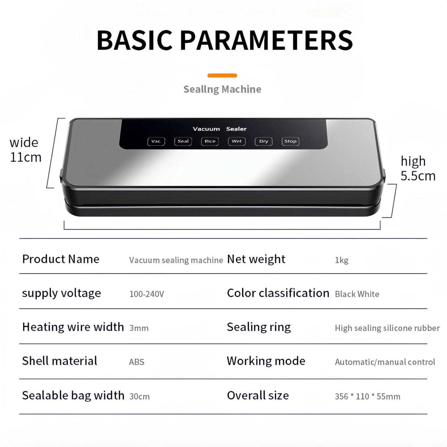 Food Sealer Vacuum ,Sealer Machine 80KPA Food Saver Sealer, Moist & Dry Mode, NTC Overheat Protect