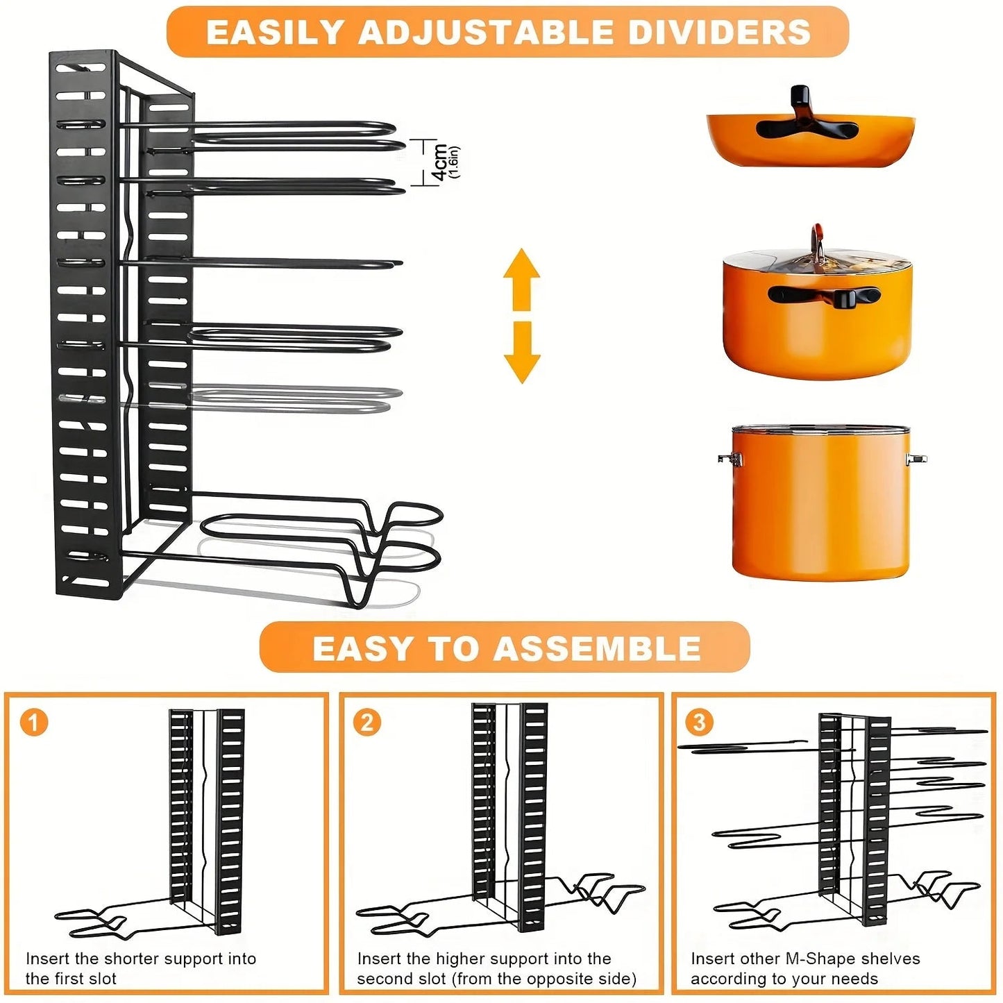 8 - Tier Duty Pot Rack Organizer Durable Metal,Space - saving Cabinet Holder for Pots,Pans and lids - Keep Your Kitchen Neat and Tidy - RELUX.STORE