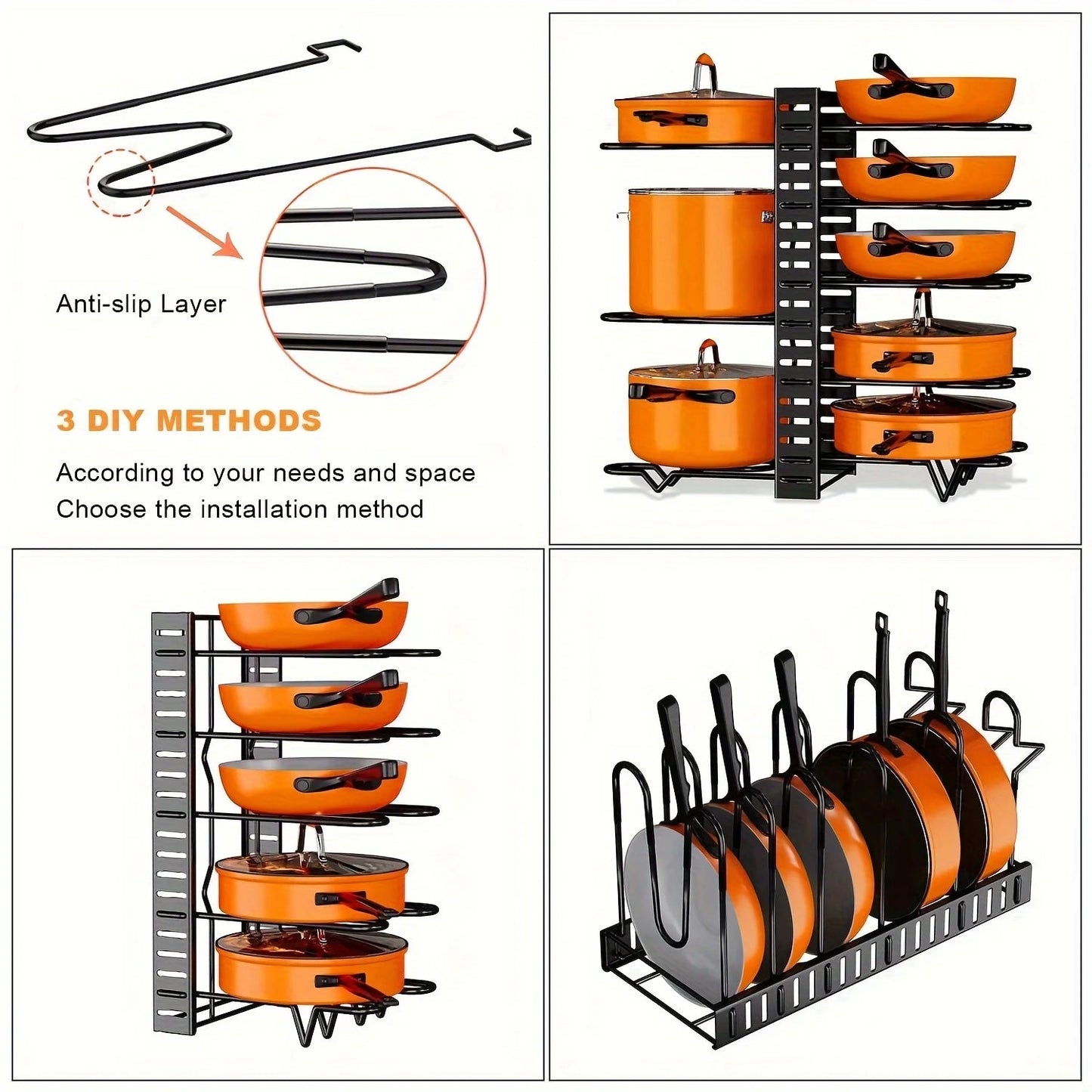 8 - Tier Duty Pot Rack Organizer Durable Metal,Space - saving Cabinet Holder for Pots,Pans and lids - Keep Your Kitchen Neat and Tidy - RELUX.STORE