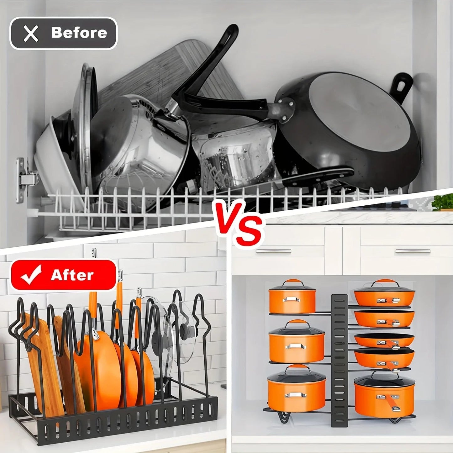 8 - Tier Duty Pot Rack Organizer Durable Metal,Space - saving Cabinet Holder for Pots,Pans and lids - Keep Your Kitchen Neat and Tidy - RELUX.STORE