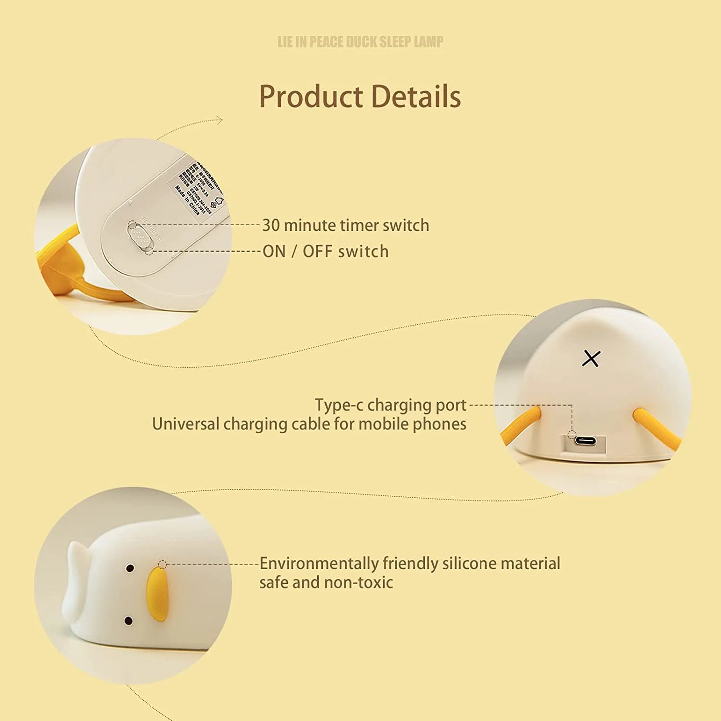 Lying Flat Duck Night Light LED Squishy Duck Lamp Cute Light Duck Silicone Dimmable Nursery Nightlight Rechargeable Bedside Touch Lamp Breastfeeding