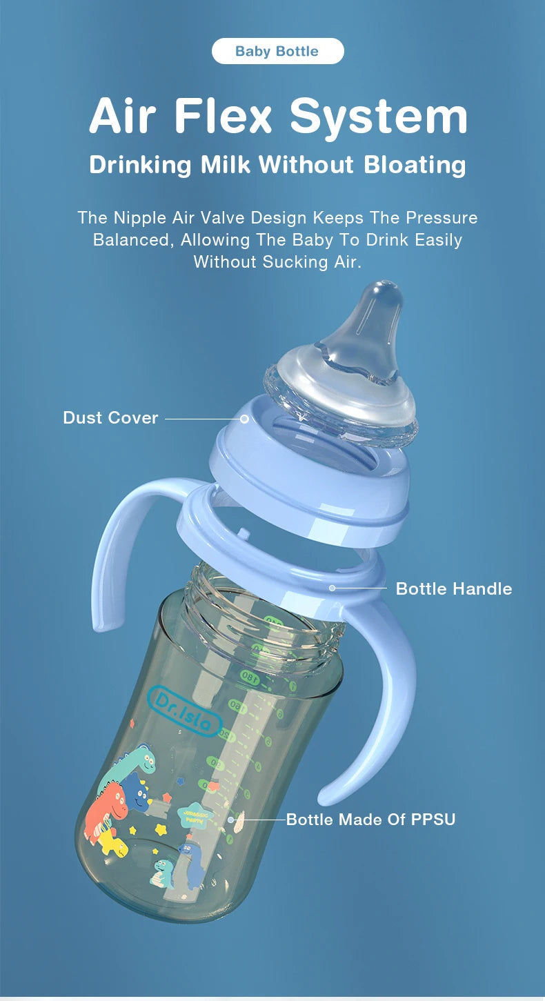 MAMIJOY 160/240ML PPSU Baby Bottle Double Handle Infant Drop-proof Baby Wide-caliber Milk Bottle Newborn Feeding Bottle BPA Free