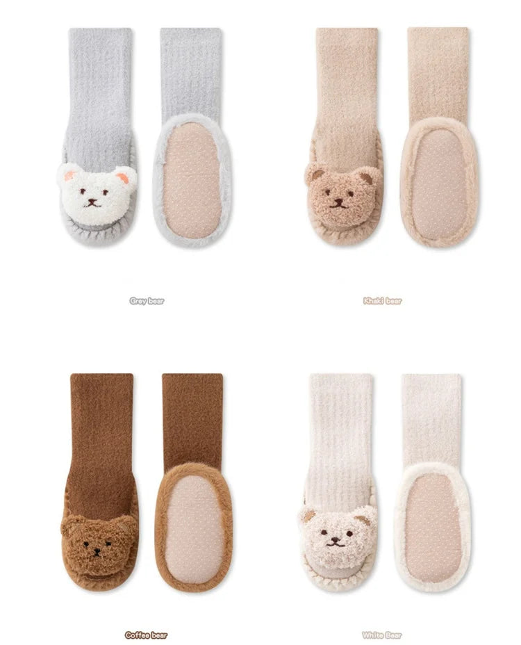 Baby Socks For Girls Boys Shoes Velvet Winter Thicken Warm Cartoon Bear Newborn Floor Sock Non Slip Soft Toddler First Walker
