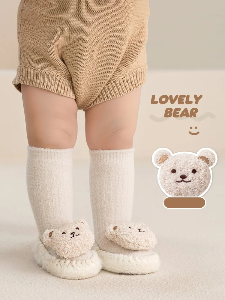 Baby Socks For Girls Boys Shoes Velvet Winter Thicken Warm Cartoon Bear Newborn Floor Sock Non Slip Soft Toddler First Walker