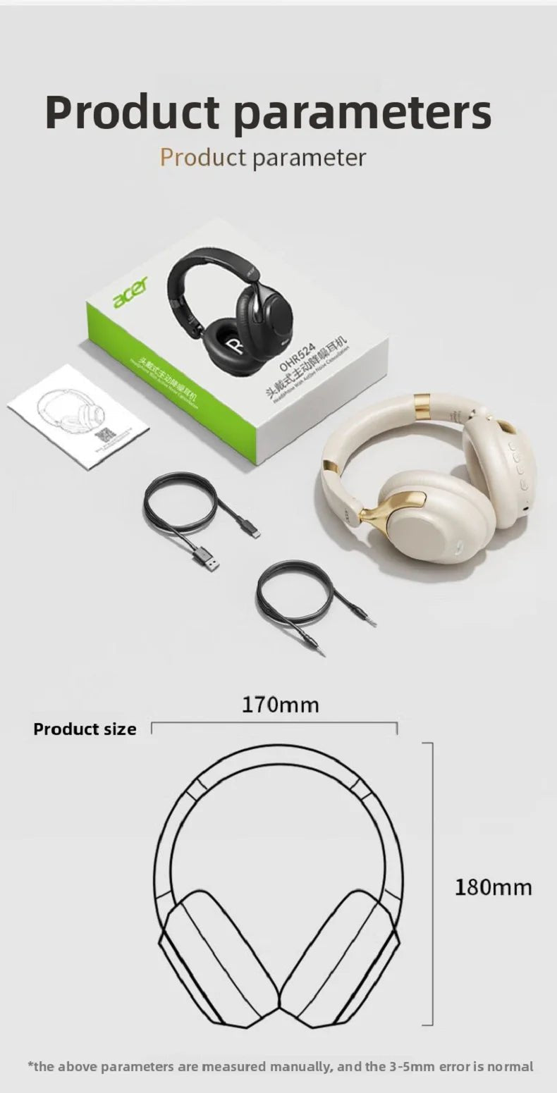 Acer OHR524 ANC Wireless Headphones – HD Mic, 360° Surround Sound, Noise - Cancelling Bluetooth Gamer & Sports Earphones - RELUX.STORE