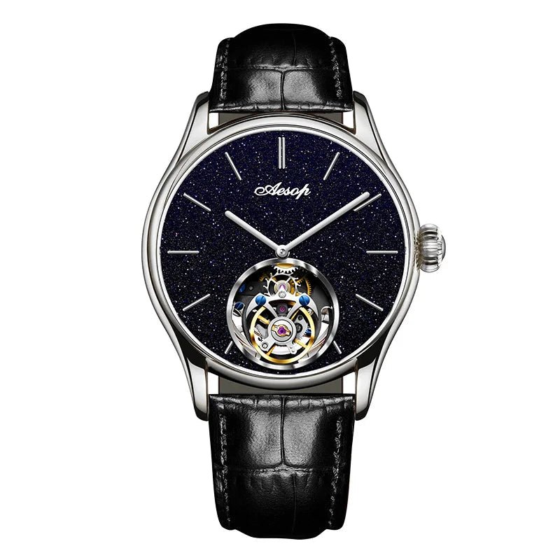 AESOP Mens Luxury Real Flying Tourbillon Mechanical Sapphire Waterproof Watch Skeleton Watches for Men Wristwatches Male 2025 A - RELUX.STORE