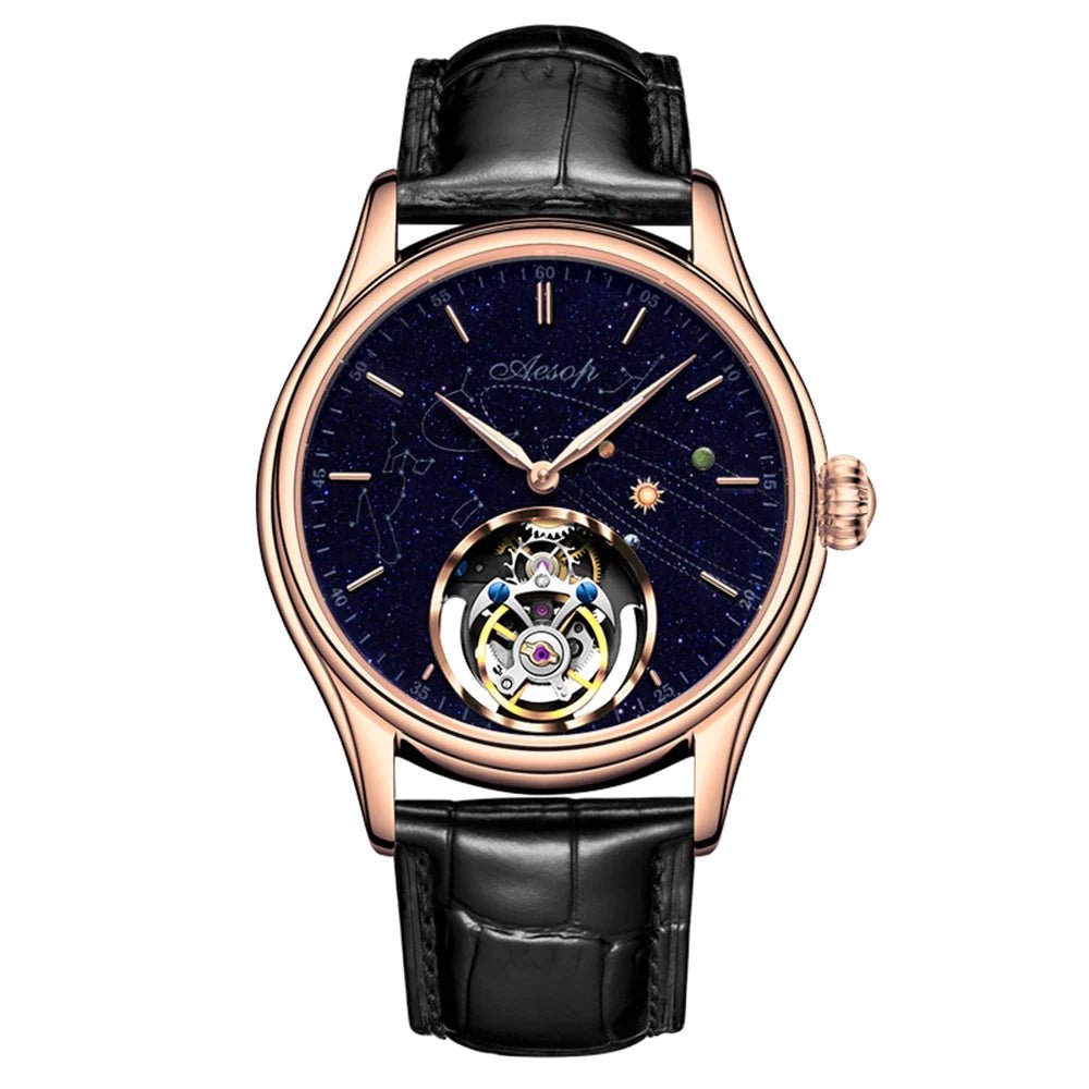 AESOP Mens Luxury Real Flying Tourbillon Mechanical Sapphire Waterproof Watch Skeleton Watches for Men Wristwatches Male 2025 A - RELUX.STORE