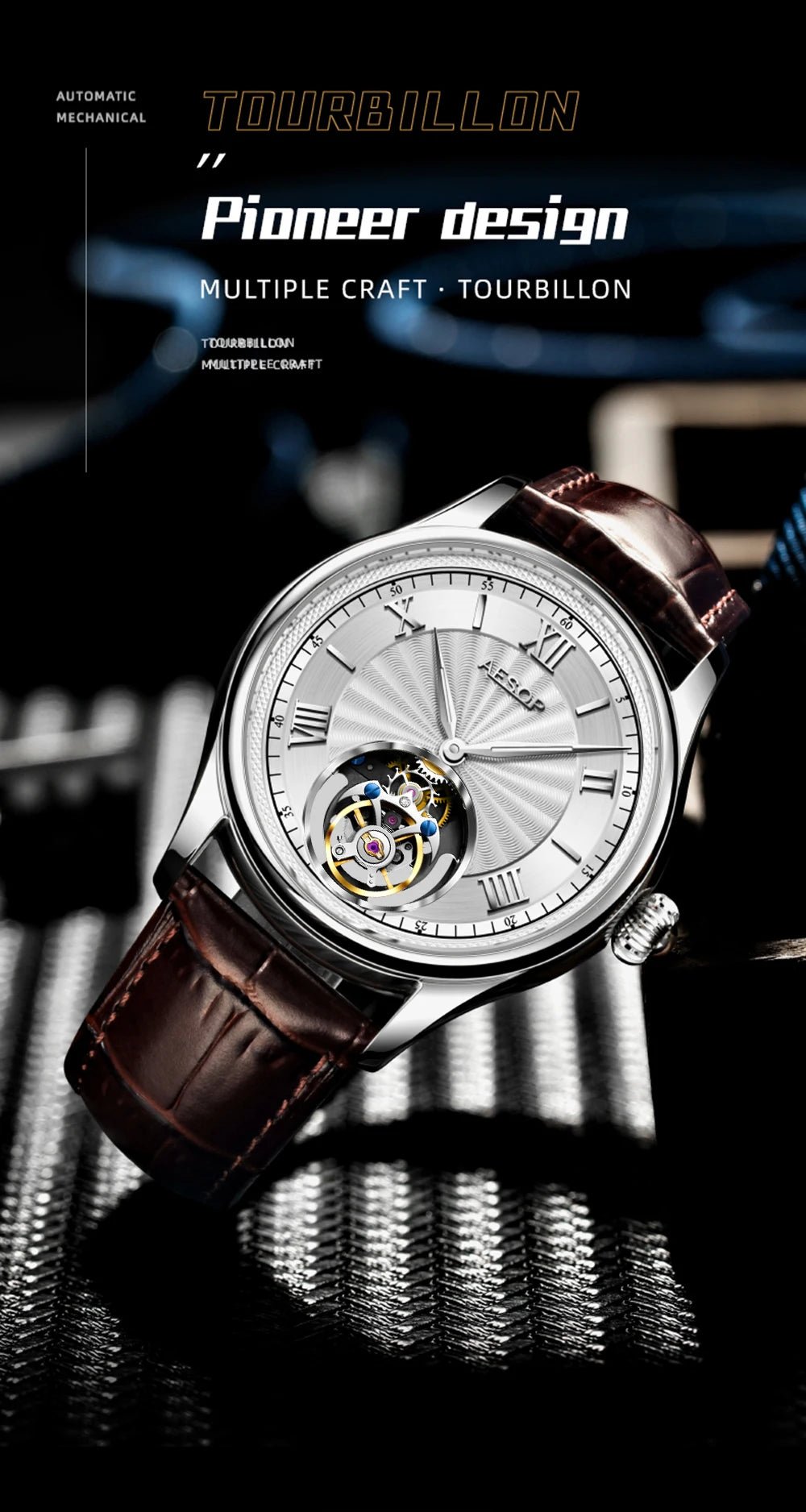AESOP Official Watch Store Flying Tourbillon Movement Mechanical Wristwatches Skeleton Watches for Menes Luxury Waterproof 2025A - RELUX.STORE