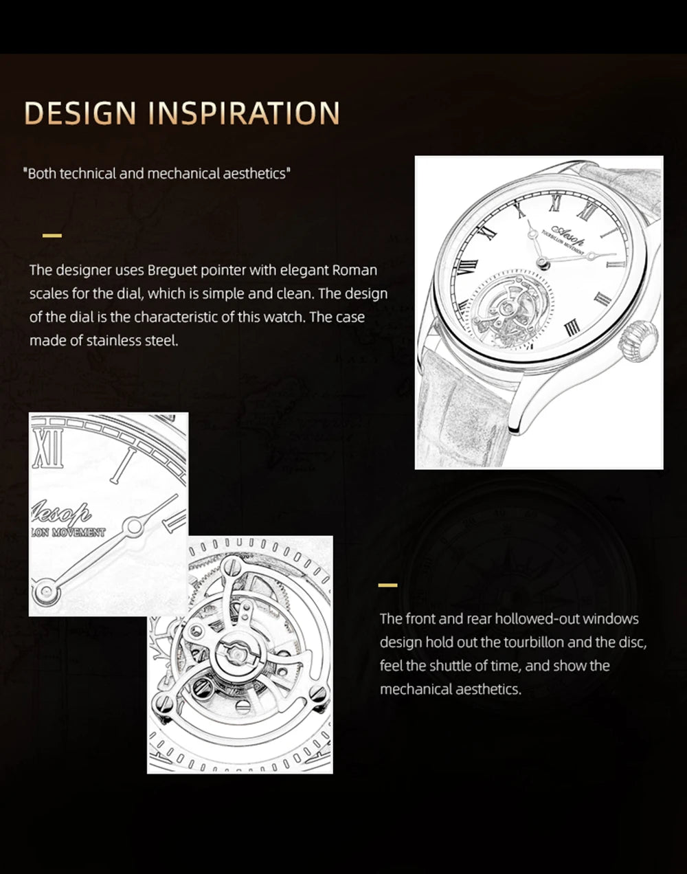 Aesop Real Flying Tourbillon Movement Mechanical Watches Luxury Watch for Men Skeleton Tourbillon Watch Sapphire Official StoreS - RELUX.STORE