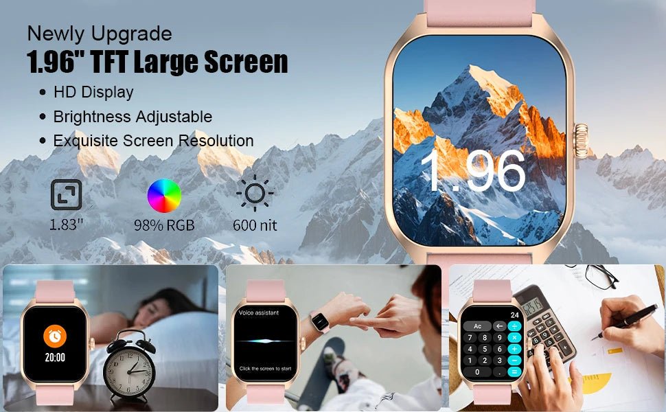 AI Voice Assistant Smart Watch for Men Women, 1.96'' HD Screen Activity Trackers with 100+Sports/ Sleep/ Heart Rate Monitor - RELUX.STORE
