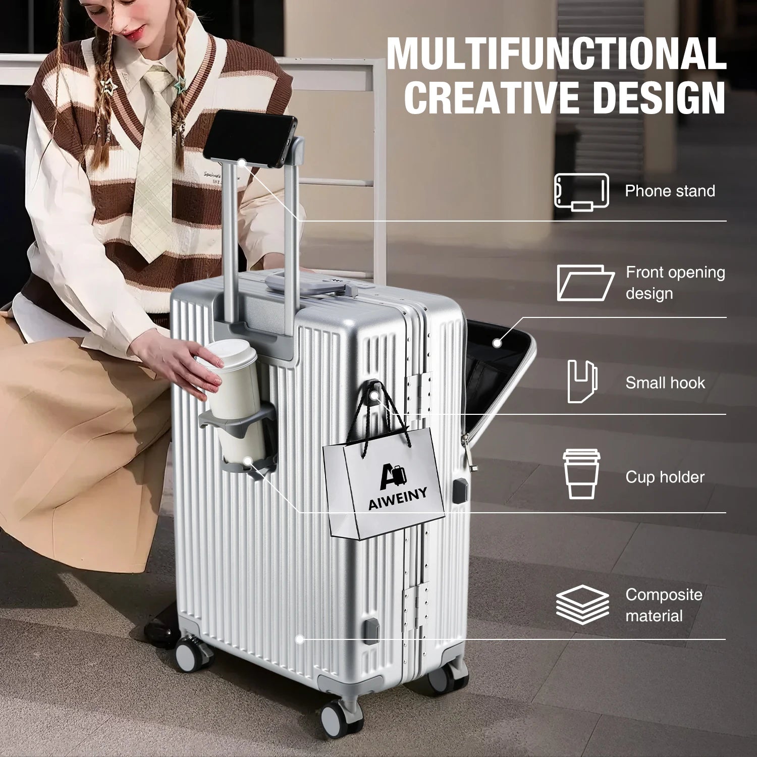 AIWEINY 2025 Aluminum Frame Suitcase PC Hard Shell Pressure - Resistant Travel Luggage, 360° Silent Swivel Wheels, with TSA Lock. - RELUX.STOREAIWEINY 2025 Aluminum Frame Suitcase PC Hard Shell Pressure - Resistant Travel Luggage, 360° Silent Swivel Wheels, with TSA Lock.