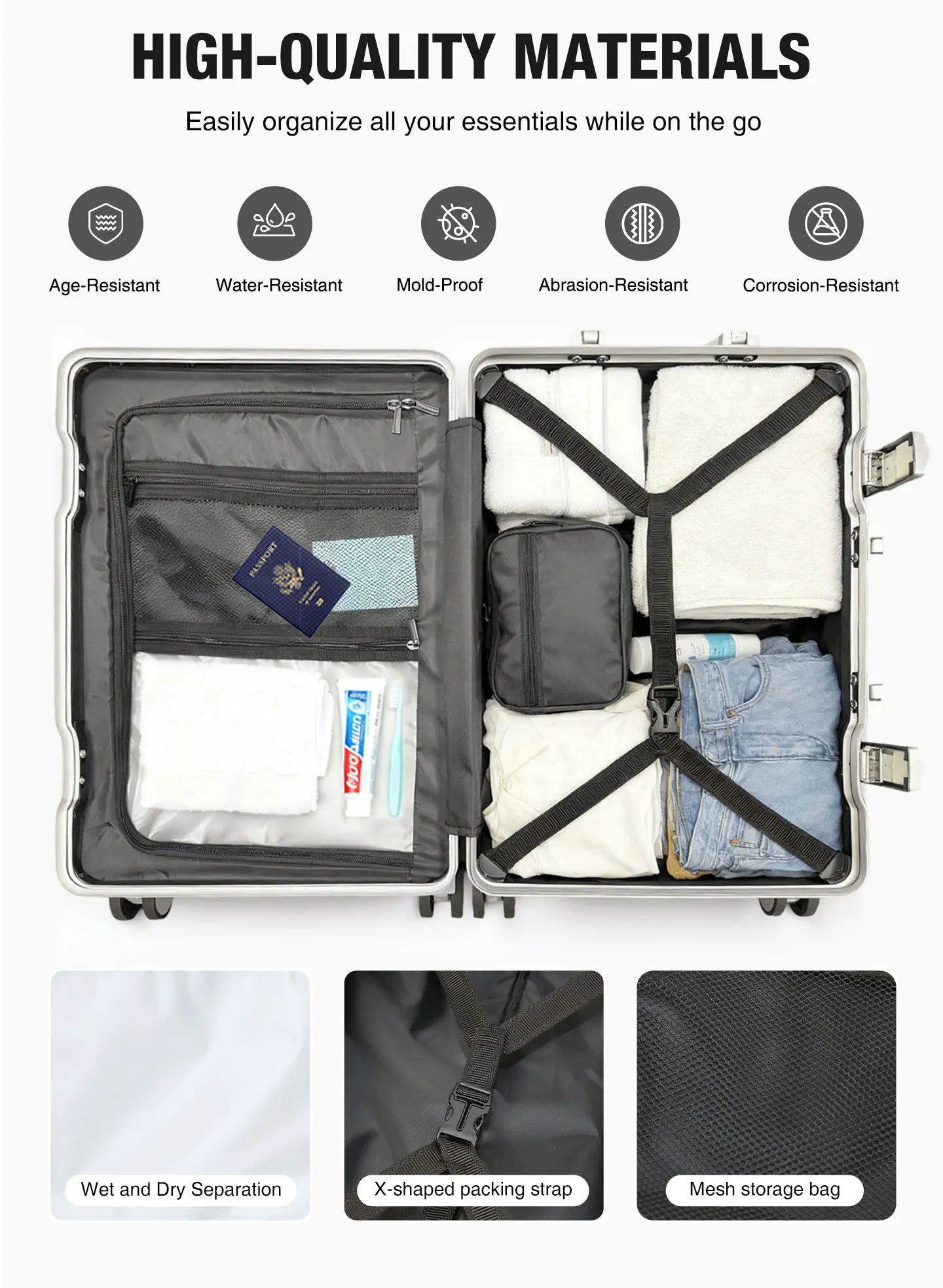AIWEINY 2025 Aluminum Frame Suitcase PC Hard Shell Pressure - Resistant Travel Luggage, 360° Silent Swivel Wheels, with TSA Lock. - RELUX.STOREAIWEINY 2025 Aluminum Frame Suitcase PC Hard Shell Pressure - Resistant Travel Luggage, 360° Silent Swivel Wheels, with TSA Lock.