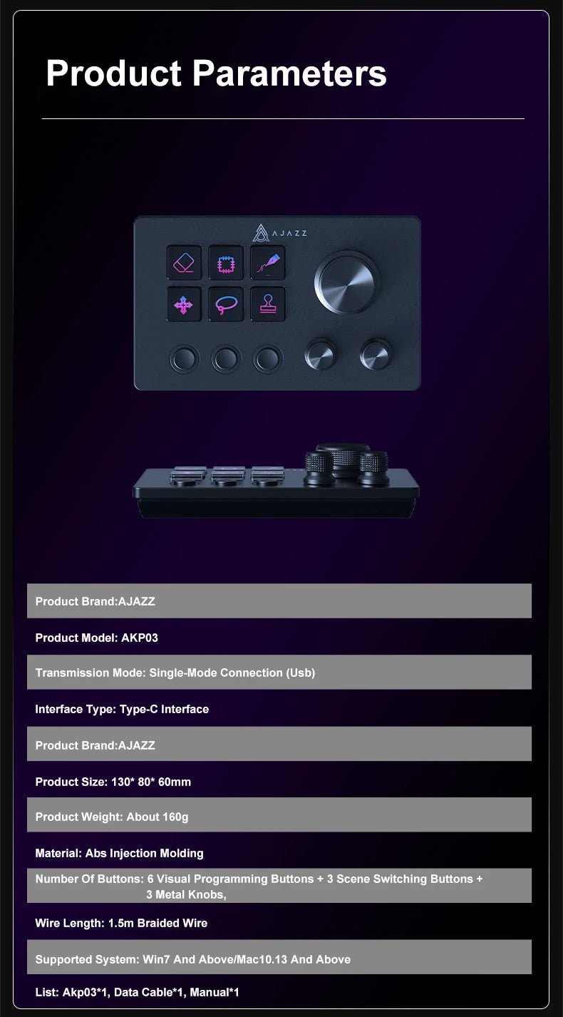 Ajazz AKP03E Programmable Macro Keyboard Multifunctional Console Panel Assistente Custom Button Mini Keyboard For PC Laptop - RELUX.STORE