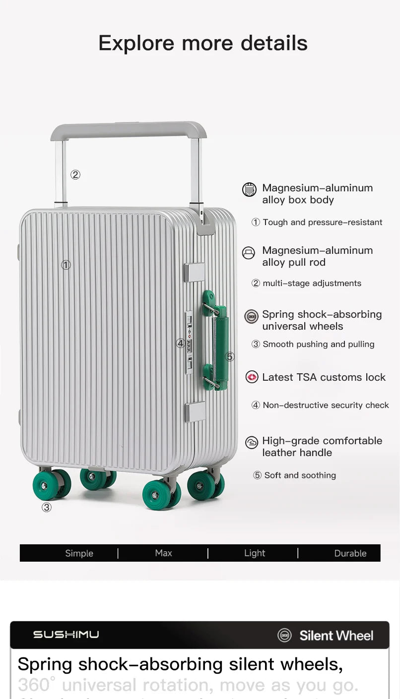 All aluminum magnesium alloy suitcase wide trolley suitcase 20 - inch boarding case 24 - inch metal trolley case password bag - RELUX.STOREAll aluminum magnesium alloy suitcase wide trolley suitcase 20 - inch boarding case 24 - inch metal trolley case password bag