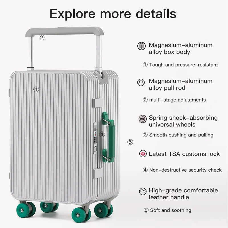 All aluminum magnesium alloy suitcase wide trolley suitcase 20 - inch boarding case 24 - inch metal trolley case password bag - RELUX.STOREAll aluminum magnesium alloy suitcase wide trolley suitcase 20 - inch boarding case 24 - inch metal trolley case password bag
