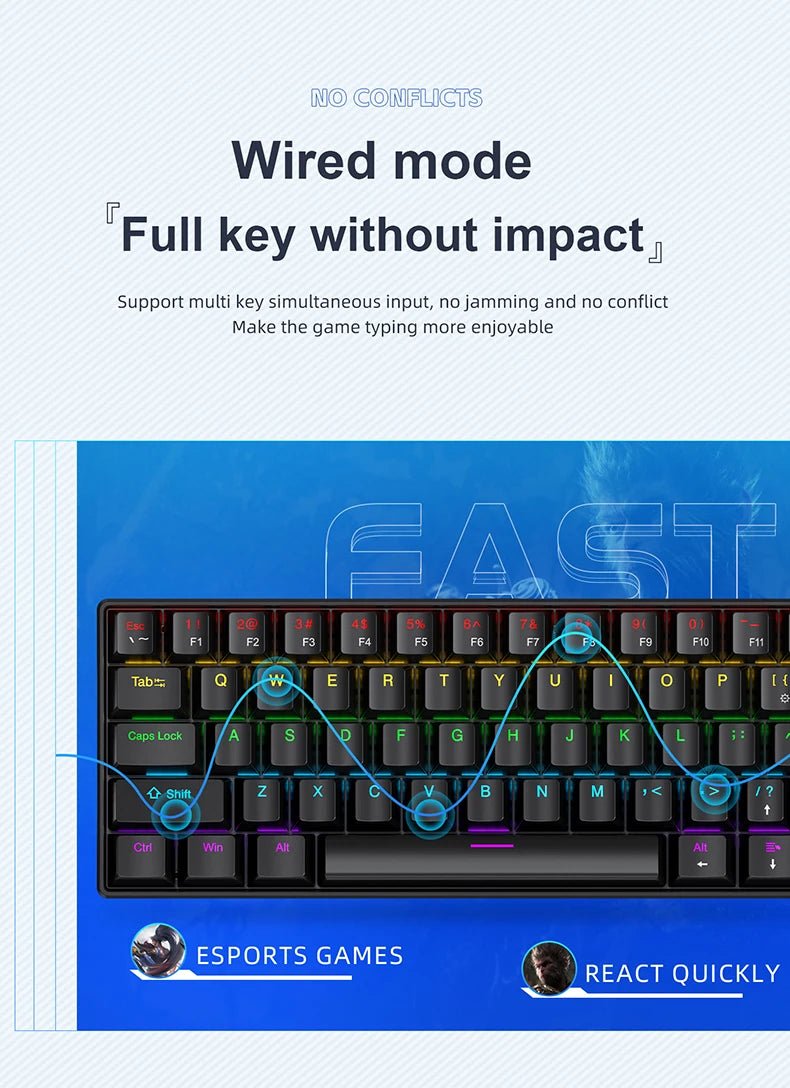 "APAYADO K61 60% Mini Mechanical Keyboard – Wired 61 - Key Phantom RGB, Black/White/Red, Red & Blue Switch Options" - RELUX.STORE