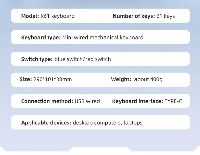 "APAYADO K61 60% Mini Mechanical Keyboard – Wired 61 - Key Phantom RGB, Black/White/Red, Red & Blue Switch Options" - RELUX.STORE