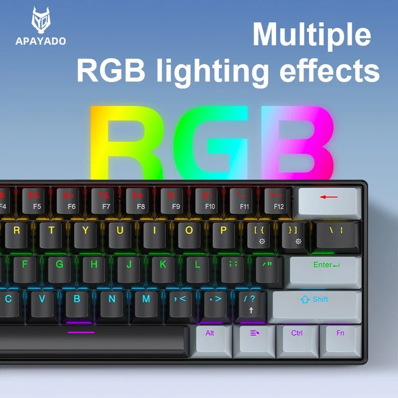 "APAYADO K61 60% Mini Mechanical Keyboard – Wired 61 - Key Phantom RGB, Black/White/Red, Red & Blue Switch Options" - RELUX.STORE