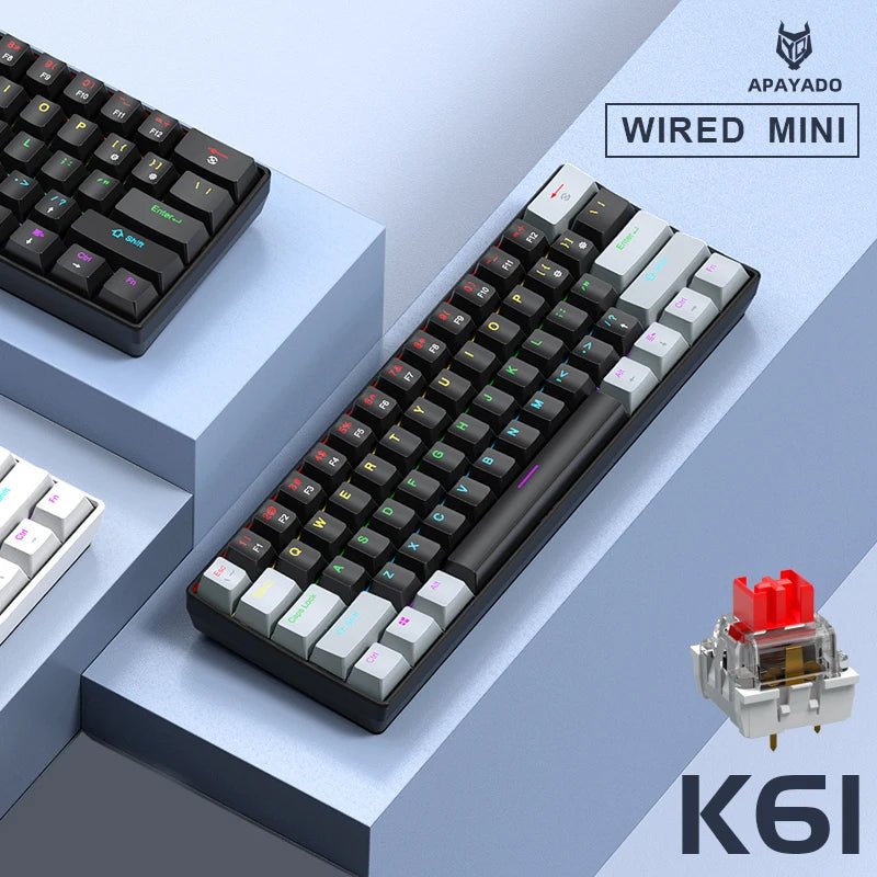 "APAYADO K61 60% Mini Mechanical Keyboard – Wired 61 - Key Phantom RGB, Black/White/Red, Red & Blue Switch Options" - RELUX.STORE