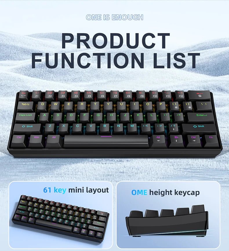 "APAYADO K61 60% Mini Mechanical Keyboard – Wired 61 - Key Phantom RGB, Black/White/Red, Red & Blue Switch Options" - RELUX.STORE