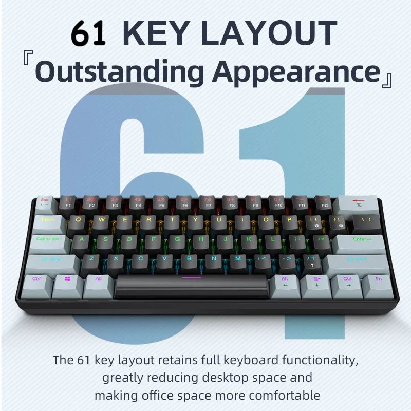 "APAYADO K61 60% Mini Mechanical Keyboard – Wired 61 - Key Phantom RGB, Black/White/Red, Red & Blue Switch Options" - RELUX.STORE