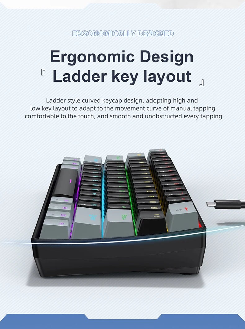 "APAYADO K61 60% Mini Mechanical Keyboard – Wired 61 - Key Phantom RGB, Black/White/Red, Red & Blue Switch Options" - RELUX.STORE