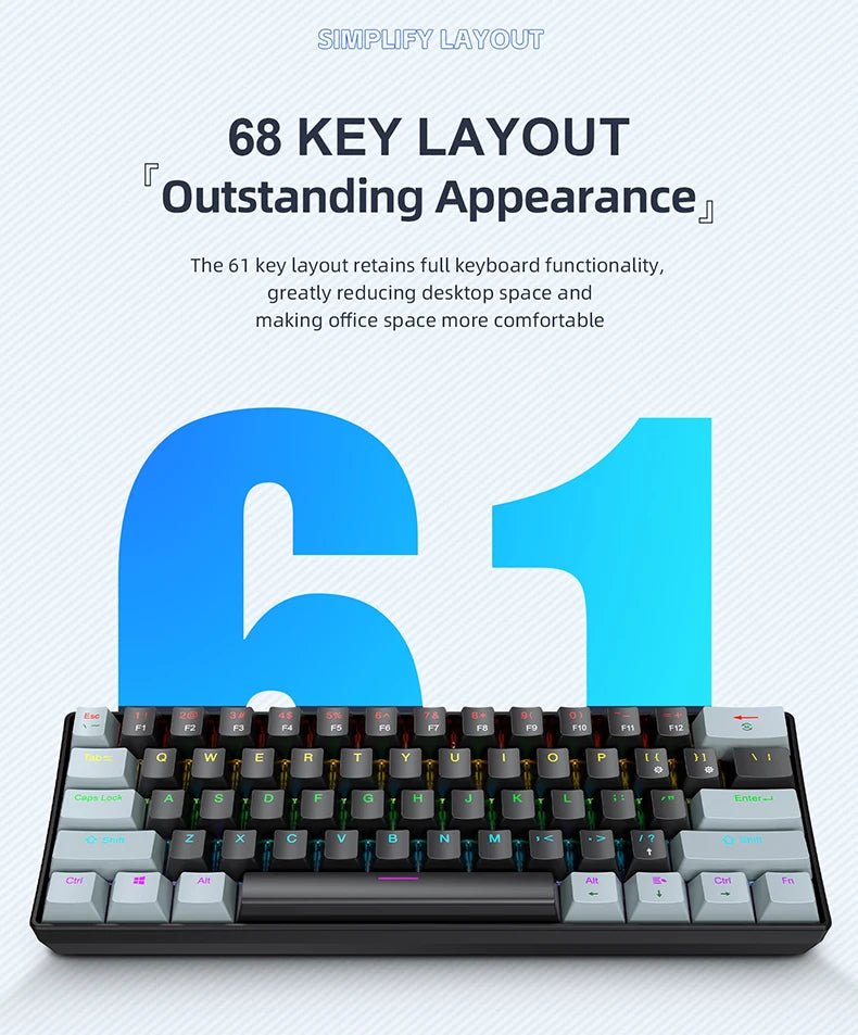 "APAYADO K61 60% Mini Mechanical Keyboard – Wired 61 - Key Phantom RGB, Black/White/Red, Red & Blue Switch Options" - RELUX.STORE
