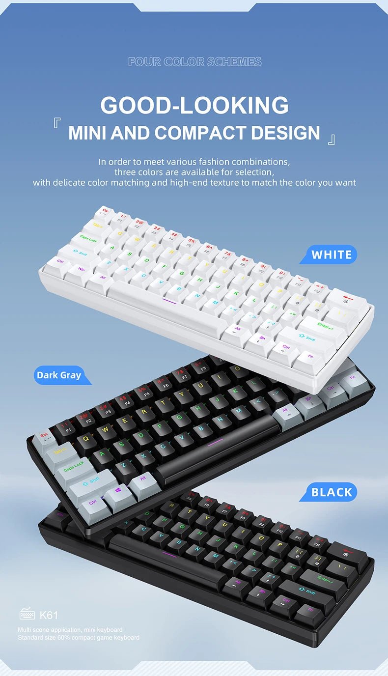 "APAYADO K61 60% Mini Mechanical Keyboard – Wired 61 - Key Phantom RGB, Black/White/Red, Red & Blue Switch Options" - RELUX.STORE