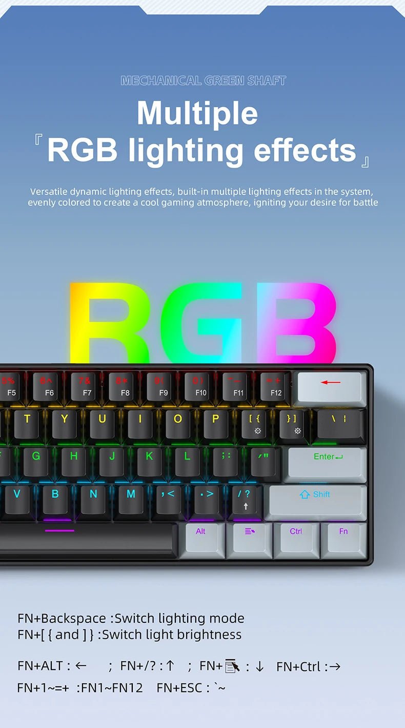 "APAYADO K61 60% Mini Mechanical Keyboard – Wired 61 - Key Phantom RGB, Black/White/Red, Red & Blue Switch Options" - RELUX.STORE