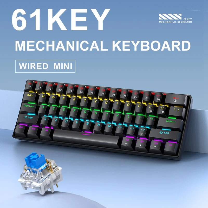 "APAYADO K61 60% Mini Mechanical Keyboard – Wired 61 - Key Phantom RGB, Black/White/Red, Red & Blue Switch Options" - RELUX.STORE