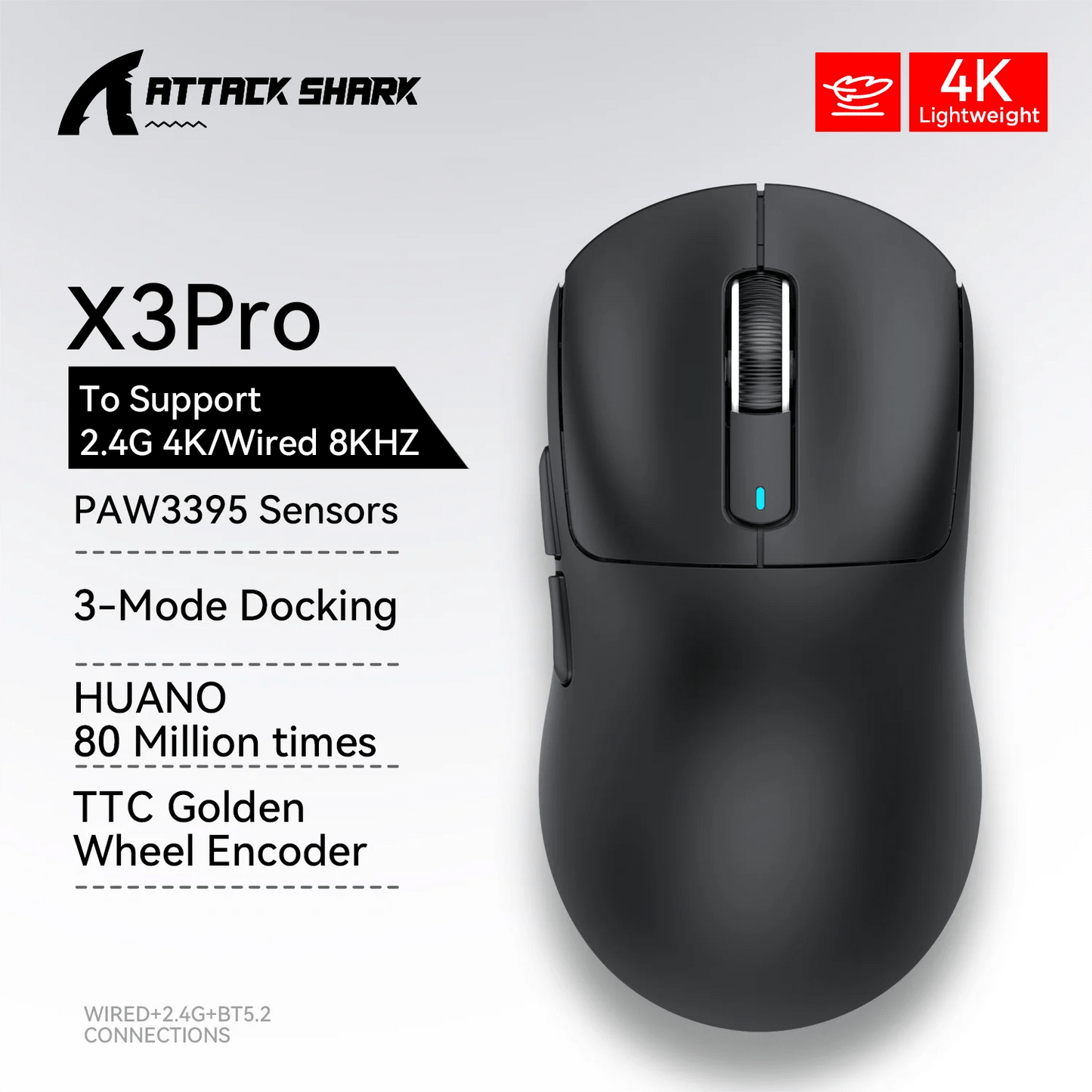 Attack Shark X3Pro X3 Wireless Mouse Lightweight PAW3395 26000dpi Tri - Mode Connection Macro Gaming Mouse for Win/Xbox/PS/Mac - RELUX.STORE