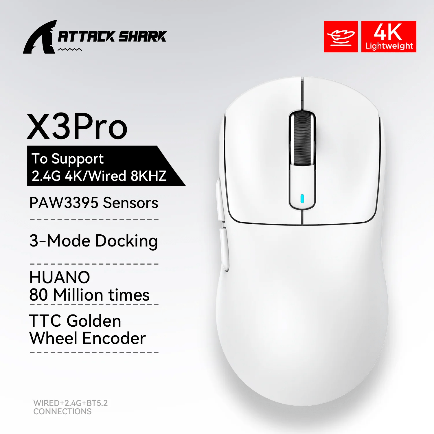 Attack Shark X3Pro X3 Wireless Mouse Lightweight PAW3395 26000dpi Tri - Mode Connection Macro Gaming Mouse for Win/Xbox/PS/Mac - RELUX.STORE